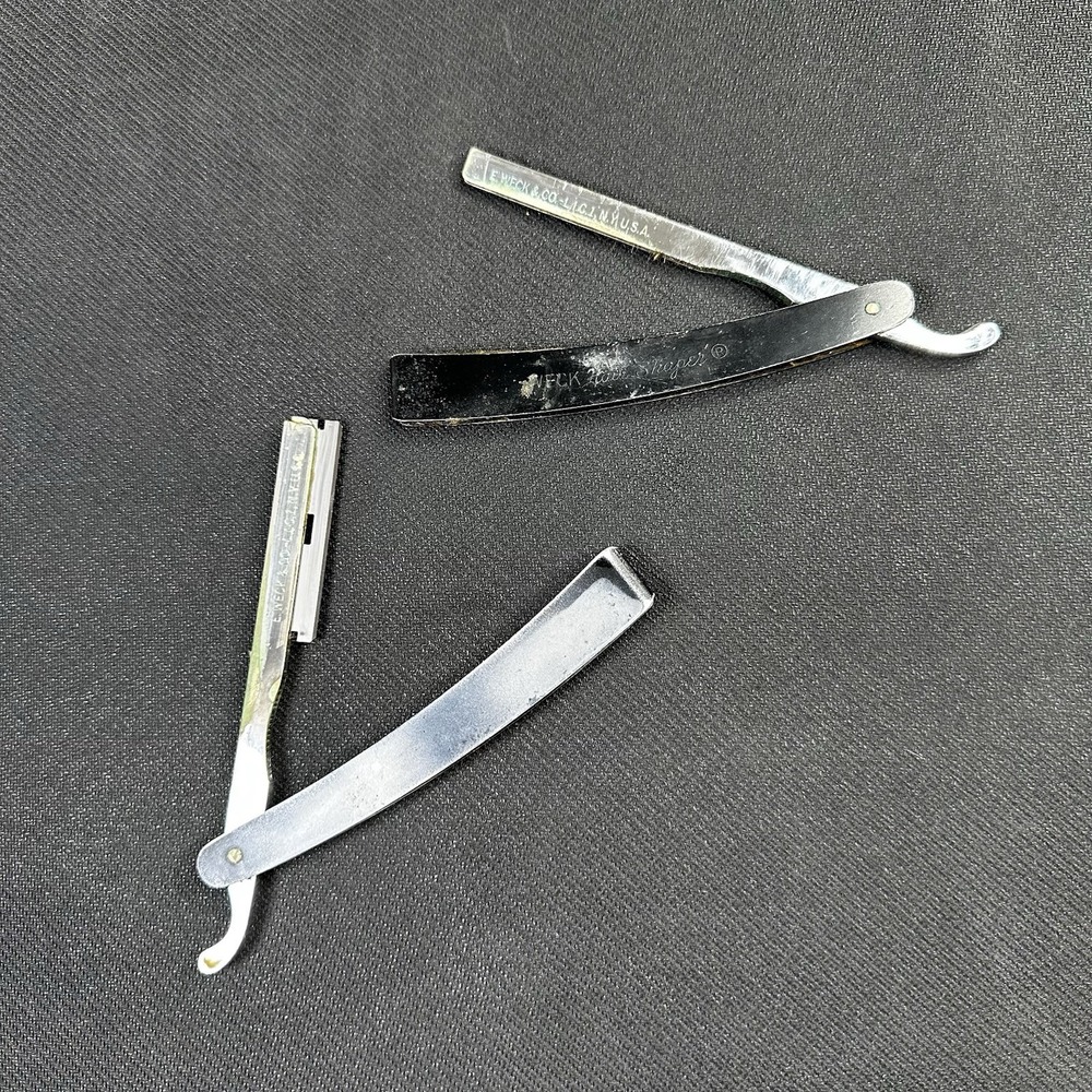 Vintage E Weck Ny USA Straight Razor‎ Lot Of 2 Black Handle